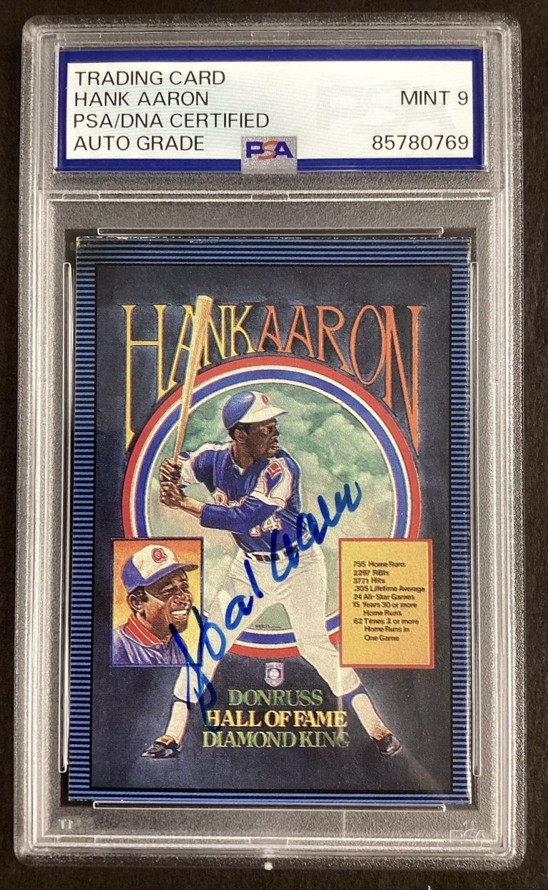 Hank Aaron Signed 1986 Donruss #602 Baseball Card Braves HOF PSA/DNA Auto 9
