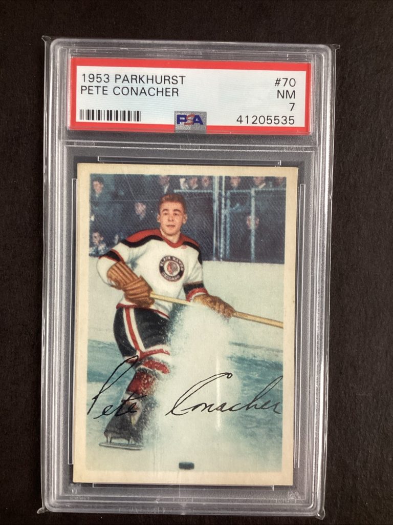 1953 Parkhurst Pete Conacher #70 Hockey HOF Chicago Black Hawks PSA 7 NM-MT