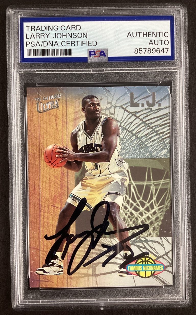 Larry Johnson Signed 1994 Fleer #6 of 15 Basketball Card Knicks Auto PSA/DNA