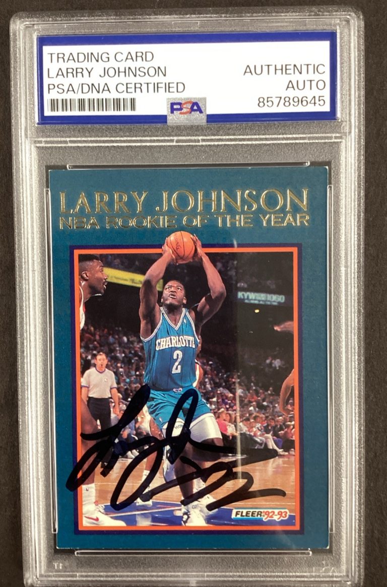 Larry Johnson Signed 1992 Fleer #8 Basketball Card Knicks Auto PSA/DNA