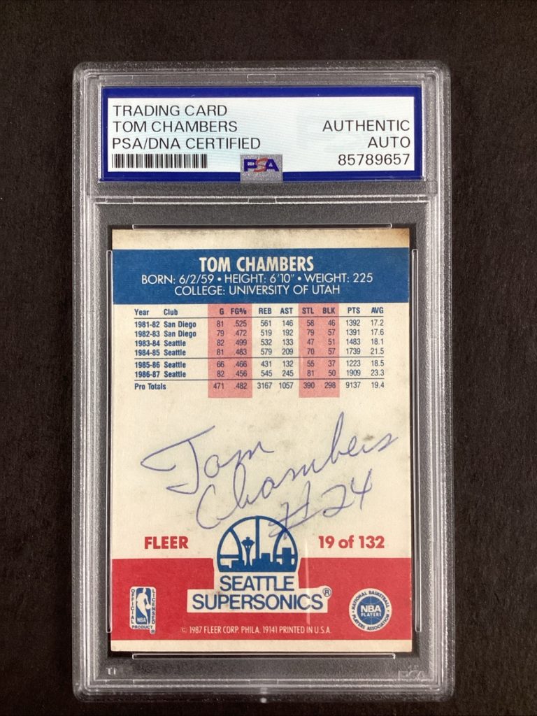 Tom Chambers Signed 1987 Fleer #19/132 Card Supersonics Basketball Auto PSA/DNA