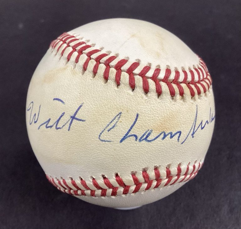Wilt Chamberlain Signed Baseball Warriors Lakers Basketball HOF Autograph JSA