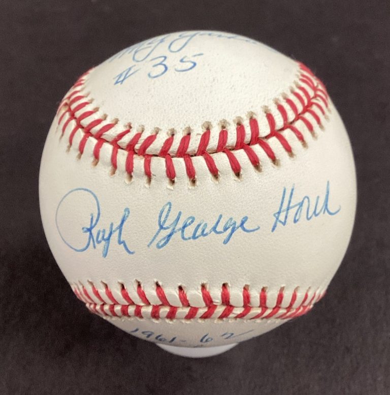 Ralph Houk Signed Baseball OBB Yankees Full Name Autograph STATS Inscription JSA