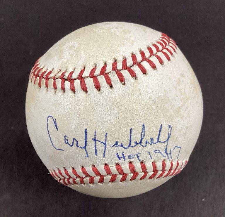 Carl Hubbell Signed Baseball HOF 1947 Inscription New York Giants Autograph JSA