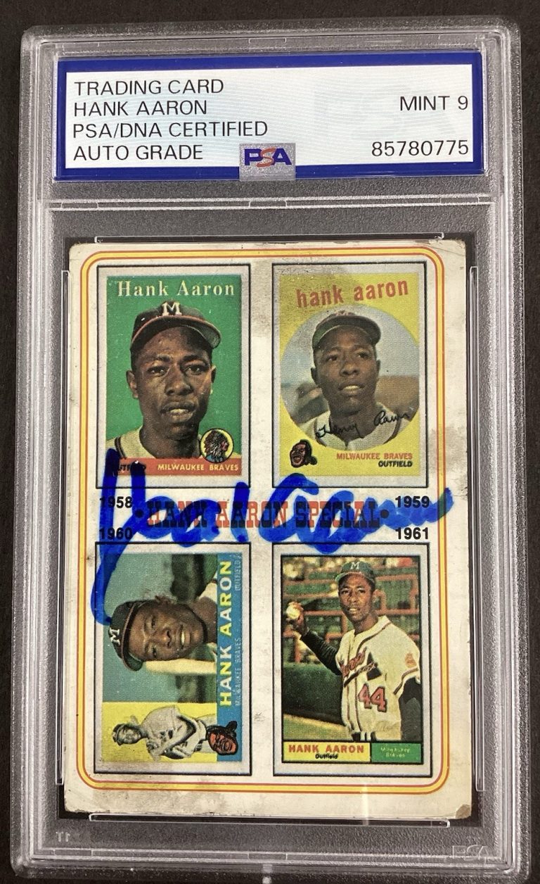 Hank Aaron Signed 1974 Topps #3 Baseball Card DAMAGE HOF Auto PSA/DNA MINT 9