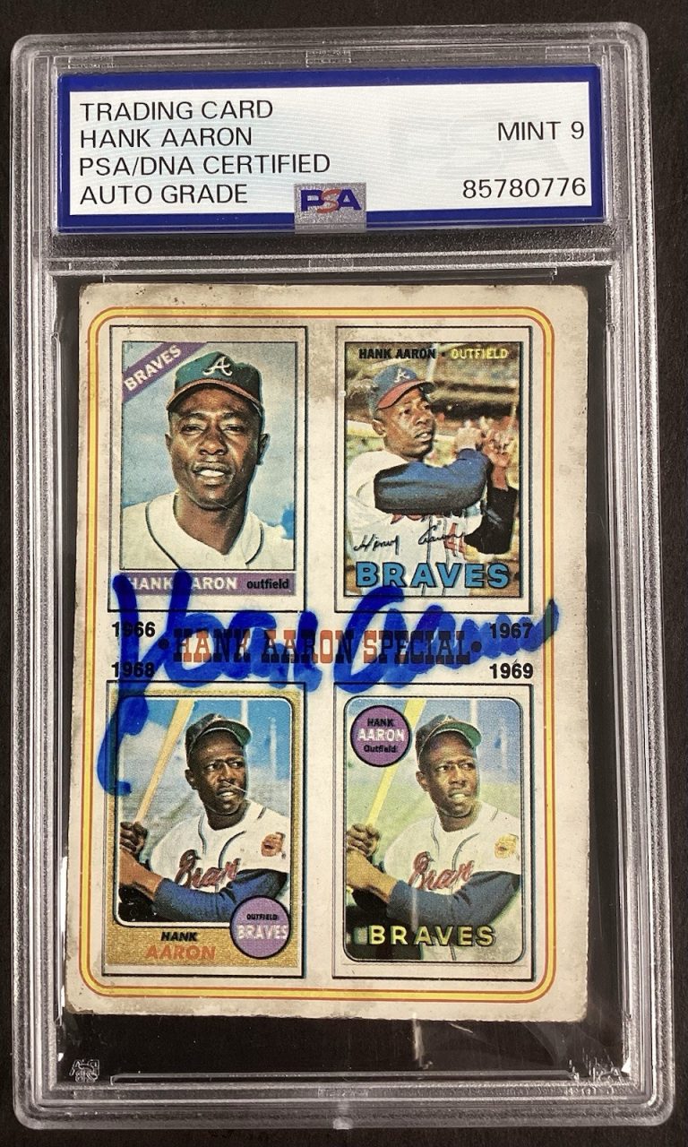 Hank Aaron Signed 1974 Topps #5 Baseball Card DAMAGE HOF Auto PSA/DNA MINT 9