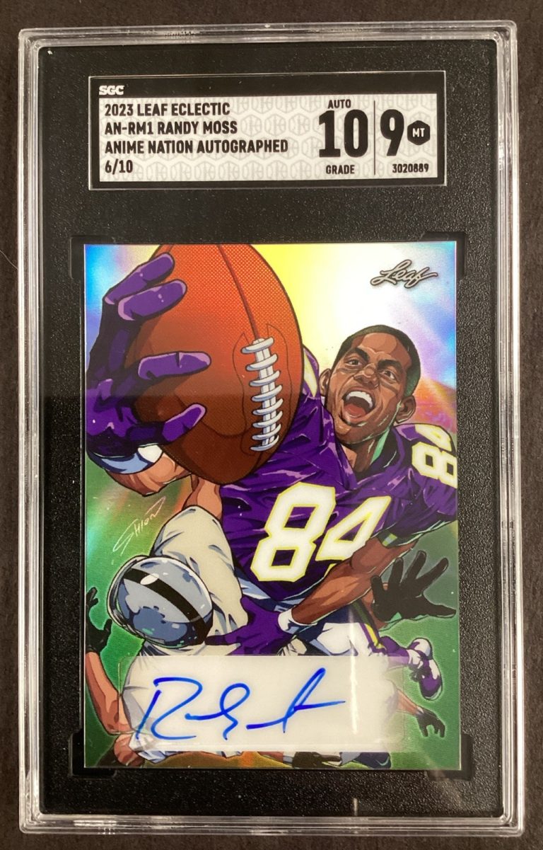 Randy Moss Signed 2023 Football Leaf Anime Nation 6/10 SGC 9/10