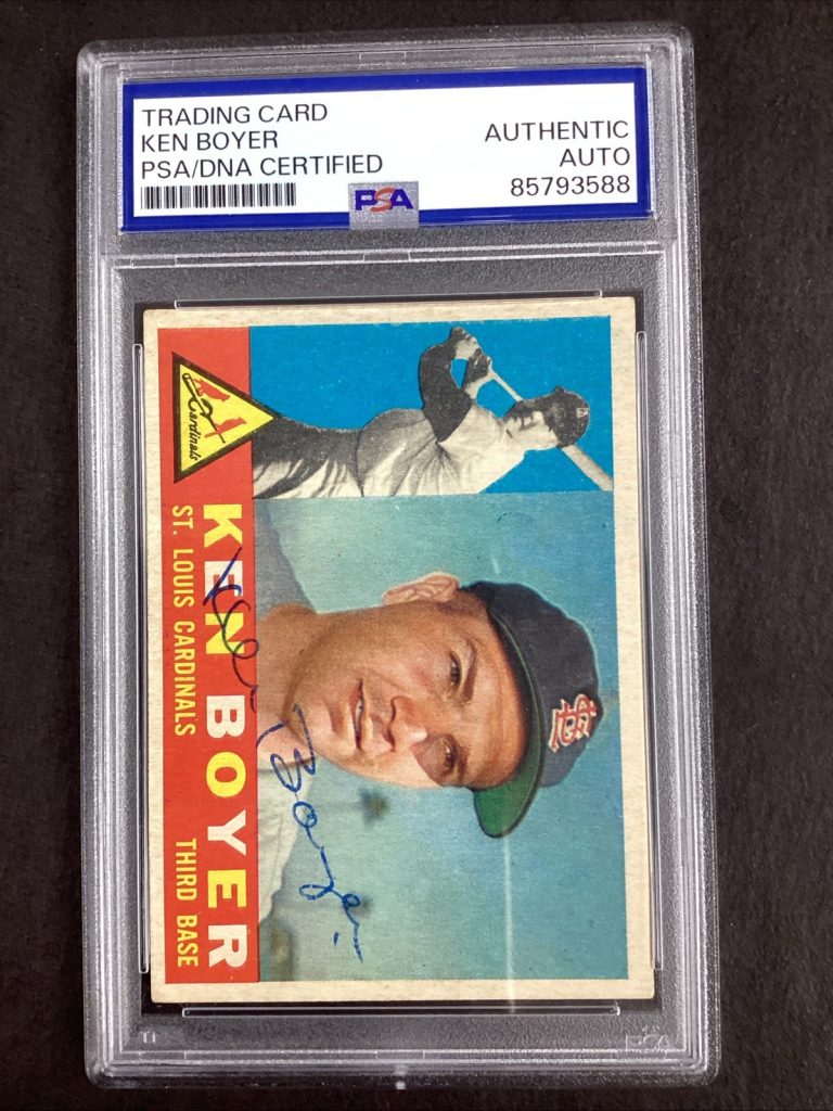 Ken Boyer Signed 1960 Topps #485 Cardinals MVP Baseball Card Autograph PSA/DNA