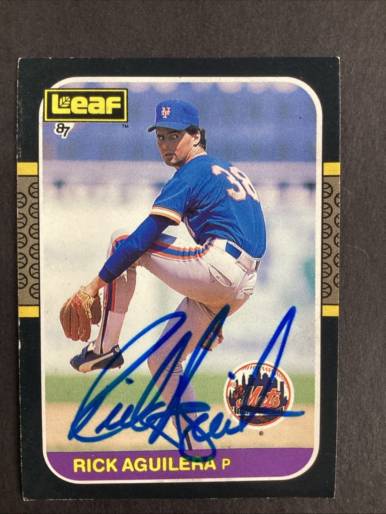 Rick Aguilera Signed 1987 Leaf #89 Baseball Card New York Mets Autograph TPG #1