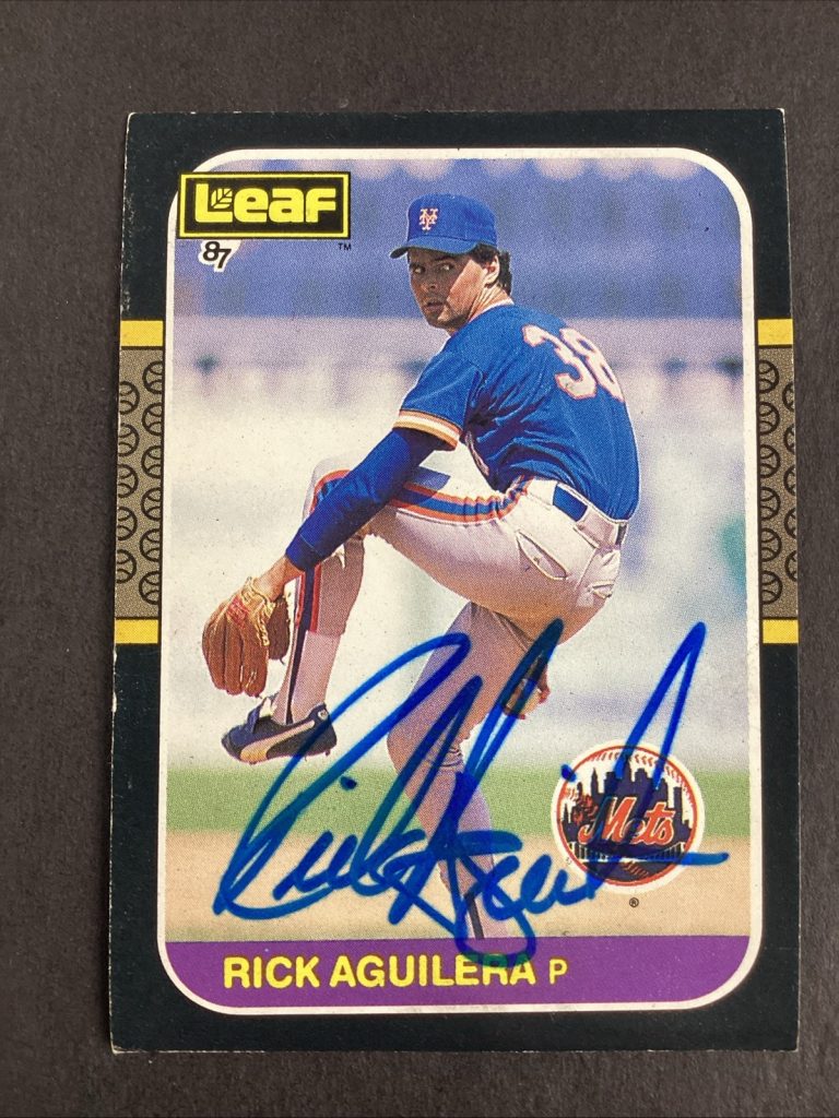 Rick Aguilera Signed 1987 Leaf #89 Baseball Card New York Mets Autograph TPG #2