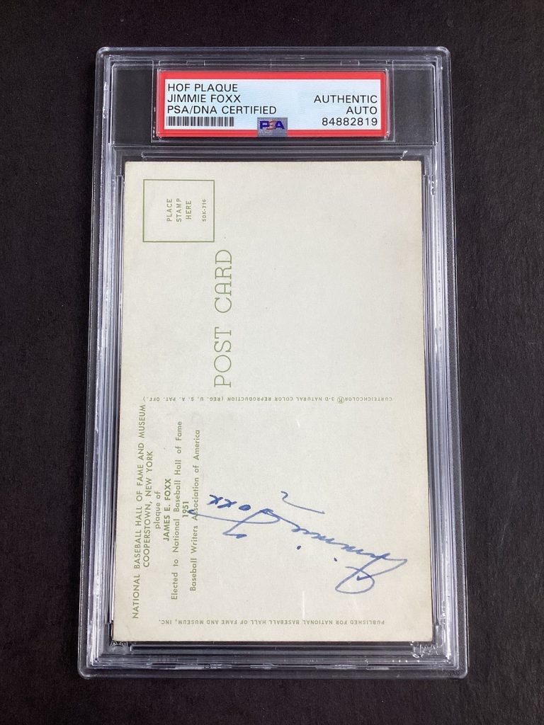 Jimmie Foxx Signed Gold HOF Plaque Postcard Yellow Autograph Super Rare PSA/DNA