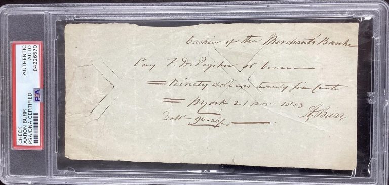 Aaron Burr Signed Check Vice President November 21, 1803 Autograph PSA/DNA