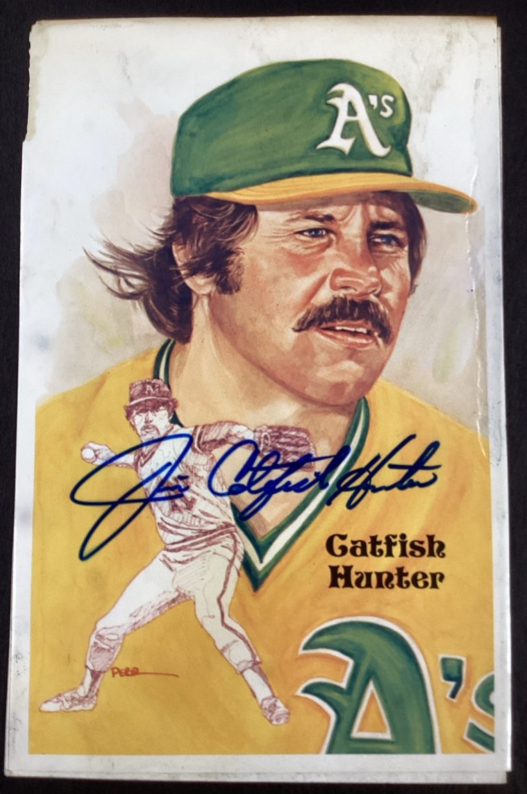 Catfish Hunter Hoyt Wilhelm Signed Perez Steele Postcard A’s DAMAGE HOF Auto TPG