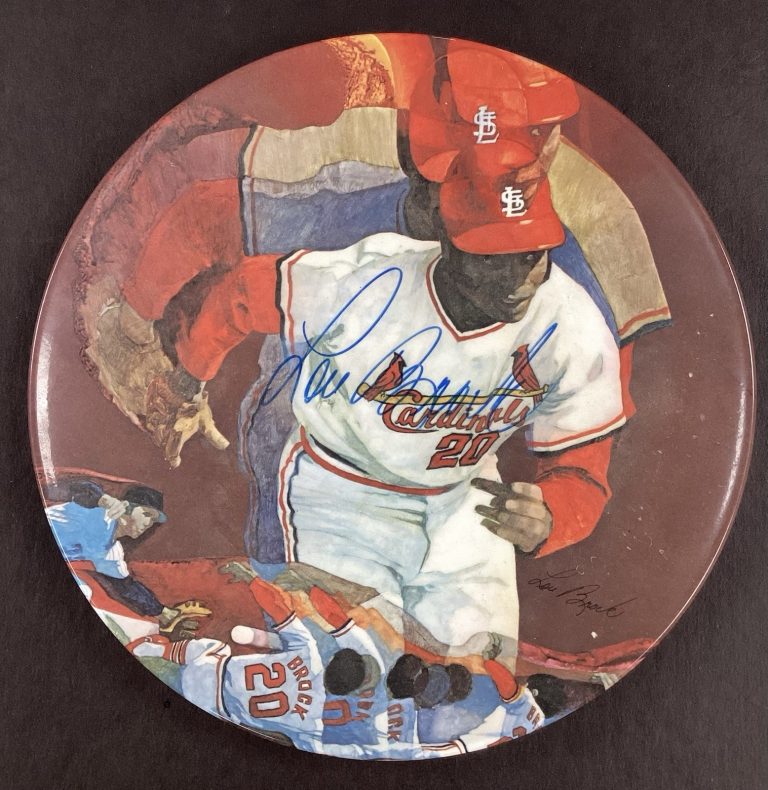 Lou Brock Signed Plate St. Louis Cardinals 10