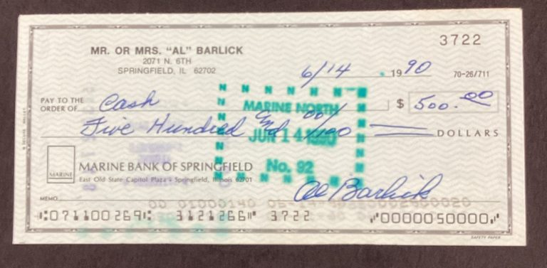 Al Barlick Signed Check Baseball HOF Umpire National League Double Autograph JSA