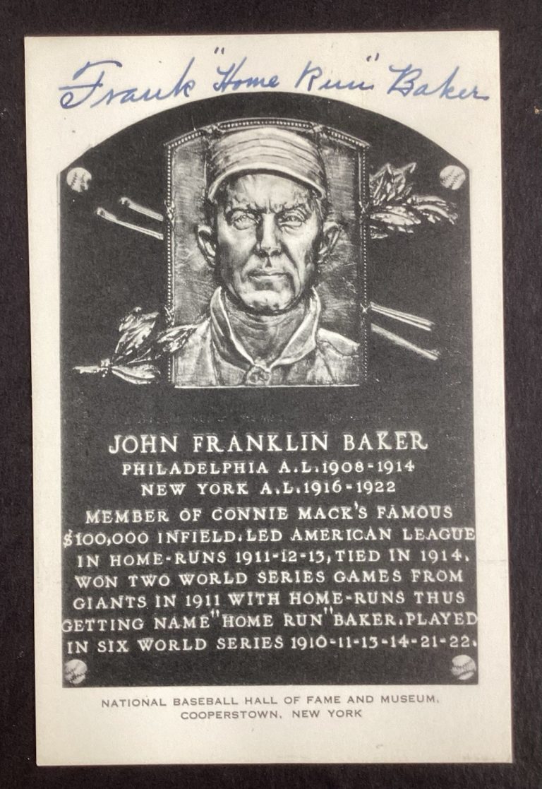 Frank Home Run Baker Signed Plaque B&W Postcard Yankees Very Tough Autograph JSA