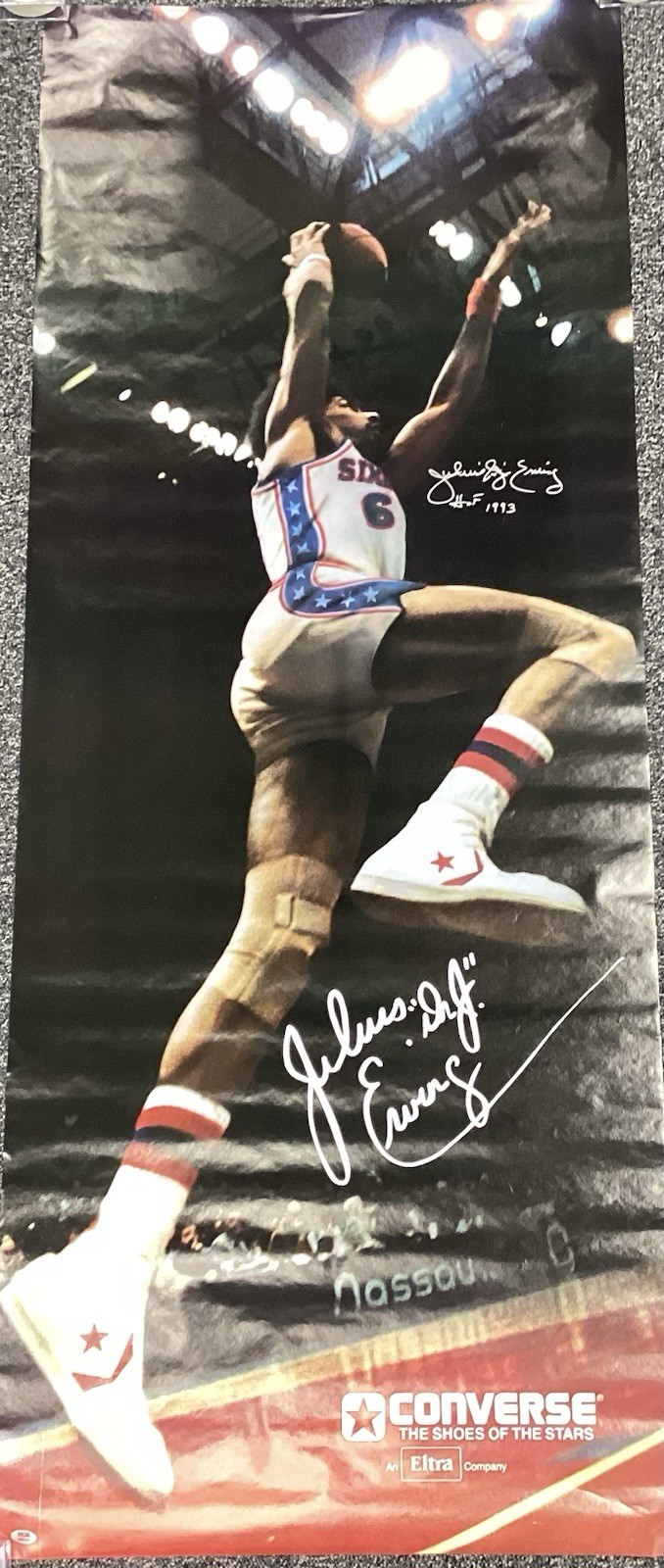 Julius Dr. J Erving Signed Converse Poster 76ers HOF 1993 Inscr Auto PSA/DNA