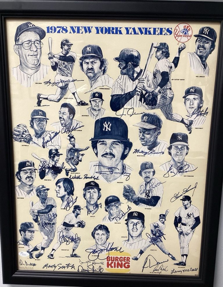 1978 Burger King Signed Poster 24x20 Baseball WS Yankees 27 Autos Framed JSA