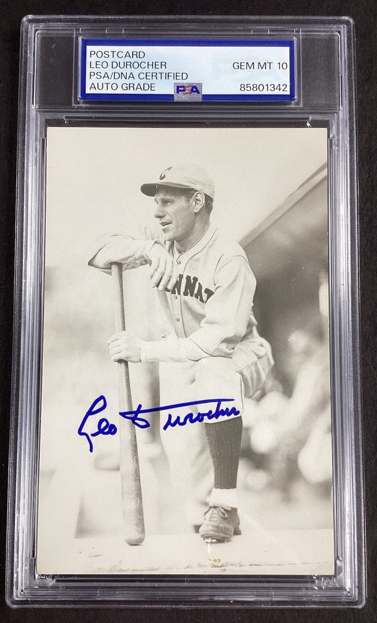 Leo Durocher Signed Postcard Cincinnati Reds Autograph PSA/DNA GEM MINT 10