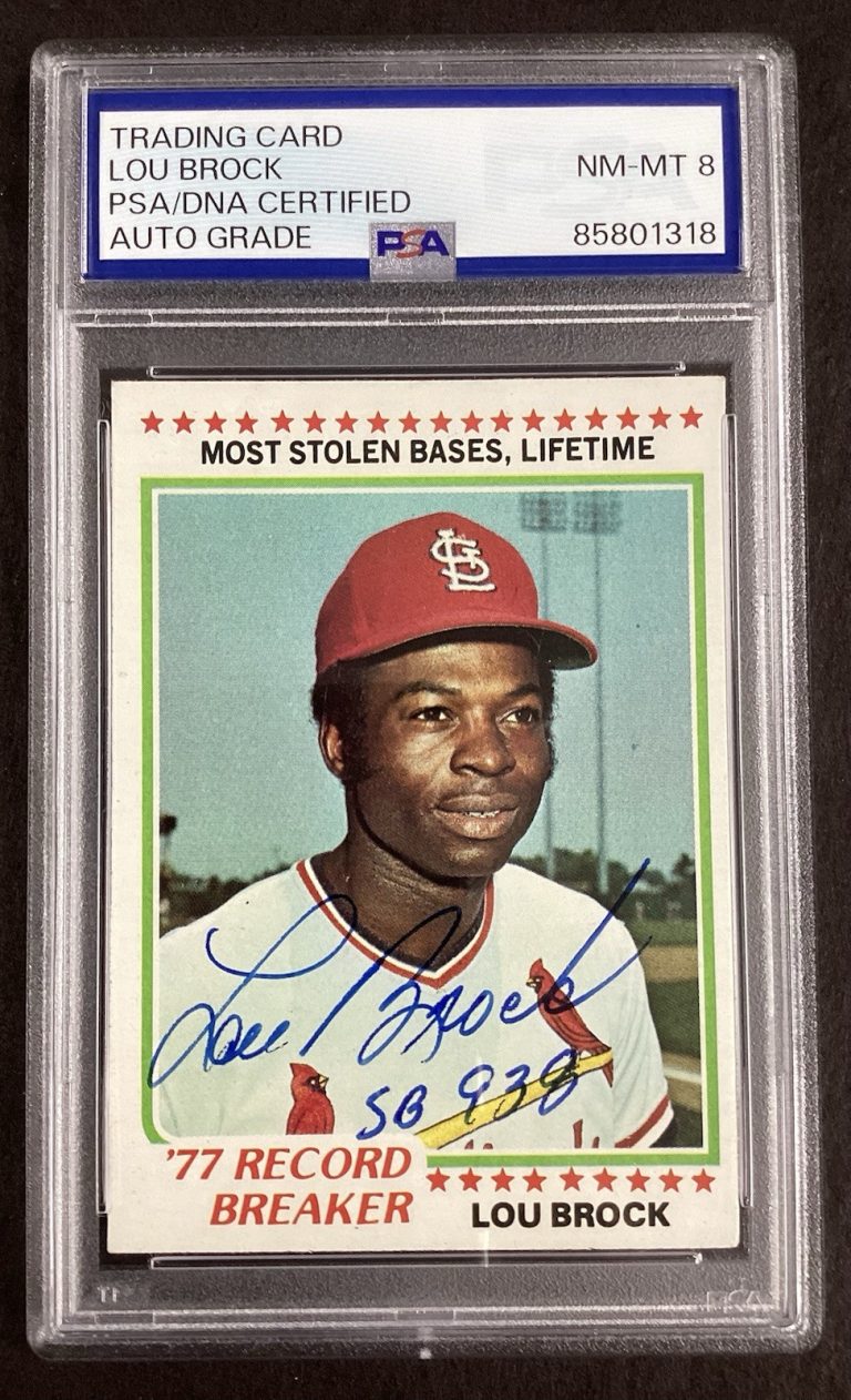 Lou Brock Signed 1978 Topps #1 Baseball Card Cardinals Autograph PSA/DNA 8