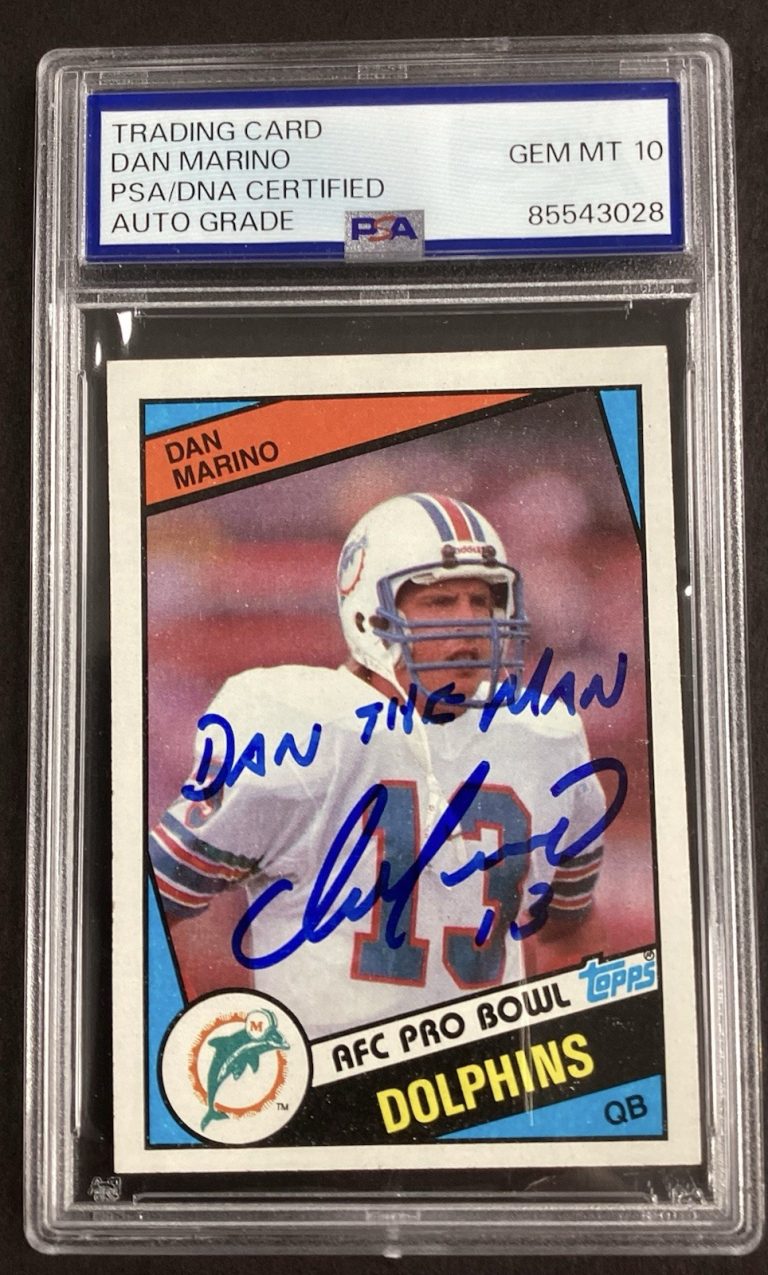 Dan Marino Signed 1984 Topps #123 Card Dolphins Dan The Man Inscr PSA/DNA GEM 10