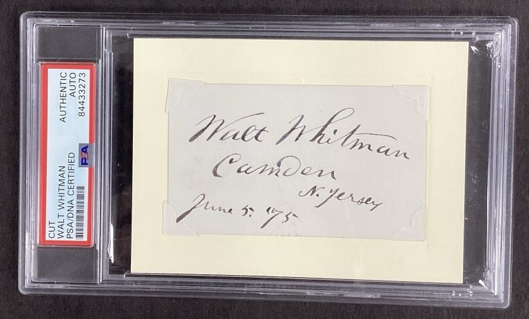 Walt Whitman Signed Cut Leaves of Grass Poetry Poet 1875 NJ Autograph PSA/DNA
