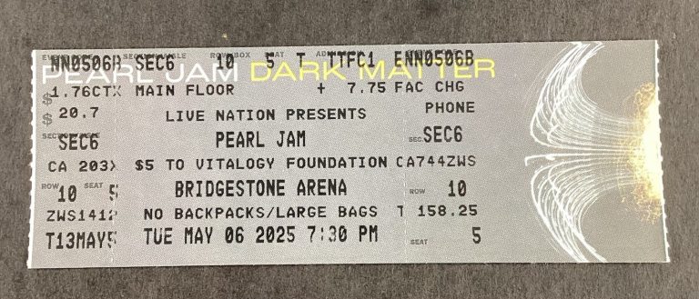 Pearl Jam Concert Ticket Stub 2025 Dark Matter Tour Commemorative Nashville TN 1