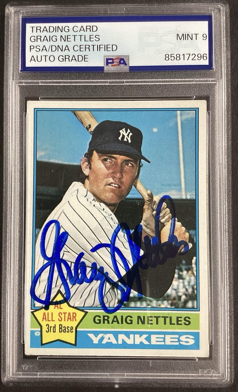 Graig Nettles Signed 1976 Topps #169 Baseball Card NY Yankees Auto Mint 9 PSA