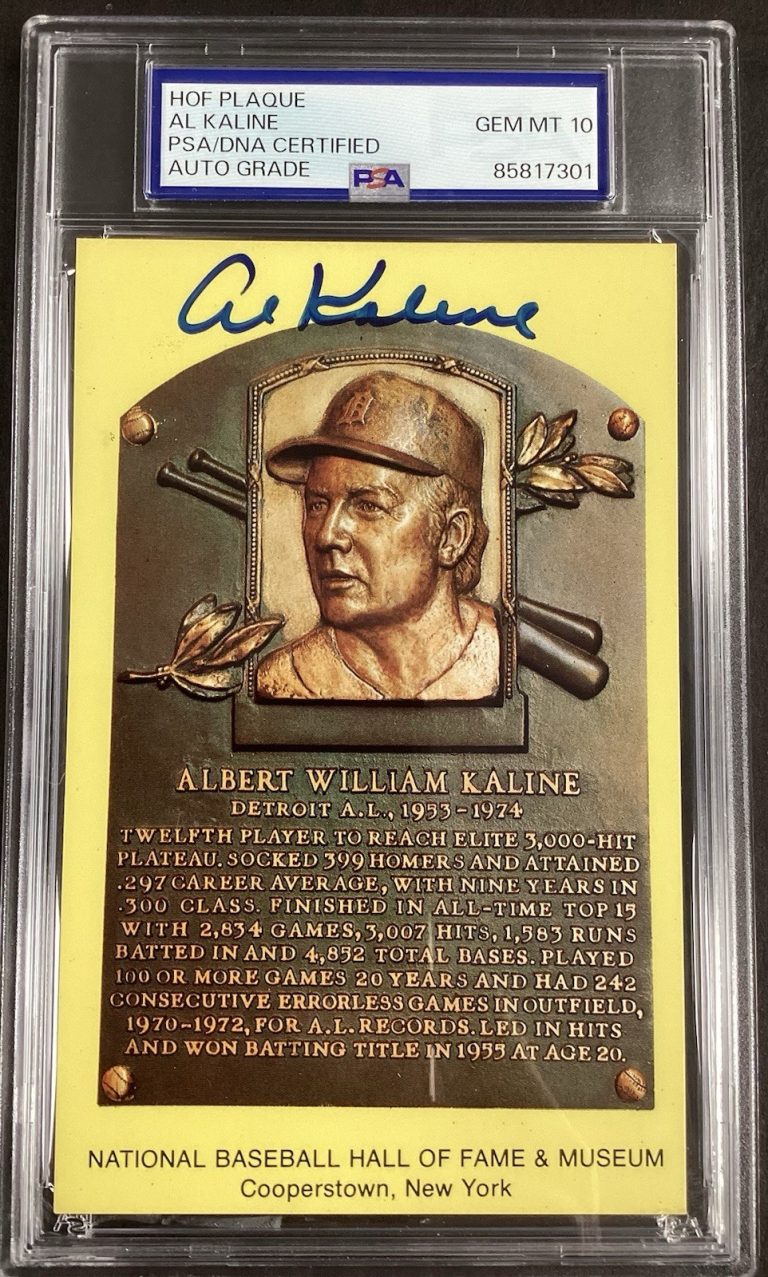 Al Kaline Signed Gold HOF Plaque Postcard Yellow Tigers Auto 300 Hit PSA 10 #2