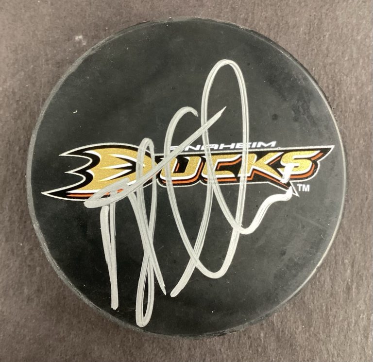 Jonas Hiller Signed Hockey Puck NHL Anaheim Ducks Autograph TPG