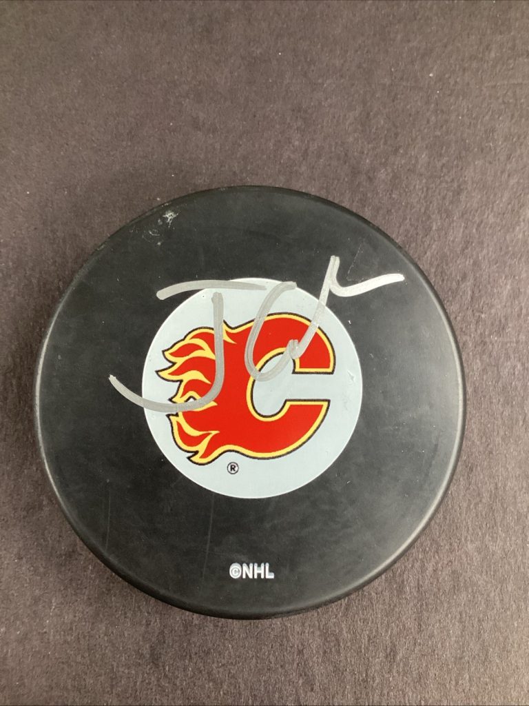 Johnny Gaudreau Signed Hockey Puck NHL Calgary Flames Autograph JSA #2