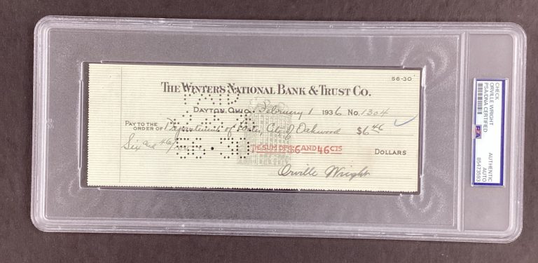 Orville Wright Signed Check The Wright Brothers First Airplane Auto PSA/DNA