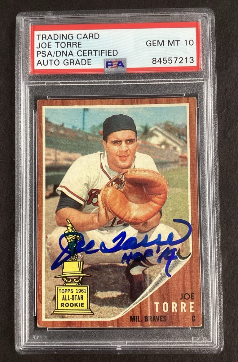 Joe Torre Signed 1962 Topps #218 Rookie Card RC Braves Auto PSA/DNA Gem MT 10