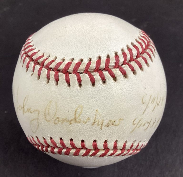 Johnny Vander Meer Signed Baseball OMLB Reds “6/11/38 6/15/38” Insc Auto JSA