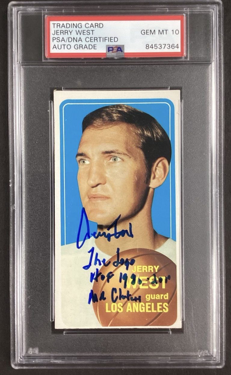 Jerry West Signed 1970 Topps #160 Card Lakers HOF 1980 Logo Insc PSA/DNA Auto 10