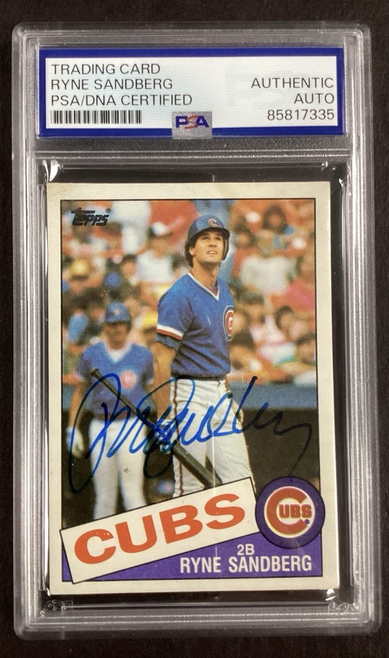 Ryne Sandberg Signed 1985 Topps #460 Baseball Card Cubs HOF Autograph PSA/DNA
