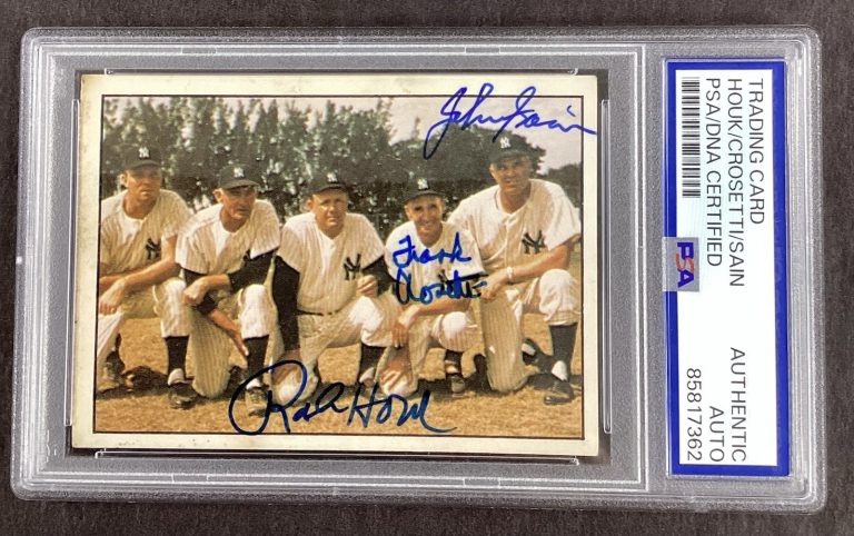 Frank Crosetti Ralph Houk +1 Signed 1981 TCMA #481 Baseball Card Auto PSA/DNA