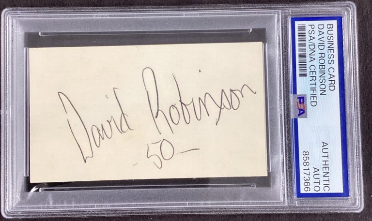 David Robinson Signed Business Card Basketball -50- Spurs HOF Autograph PSA/DNA