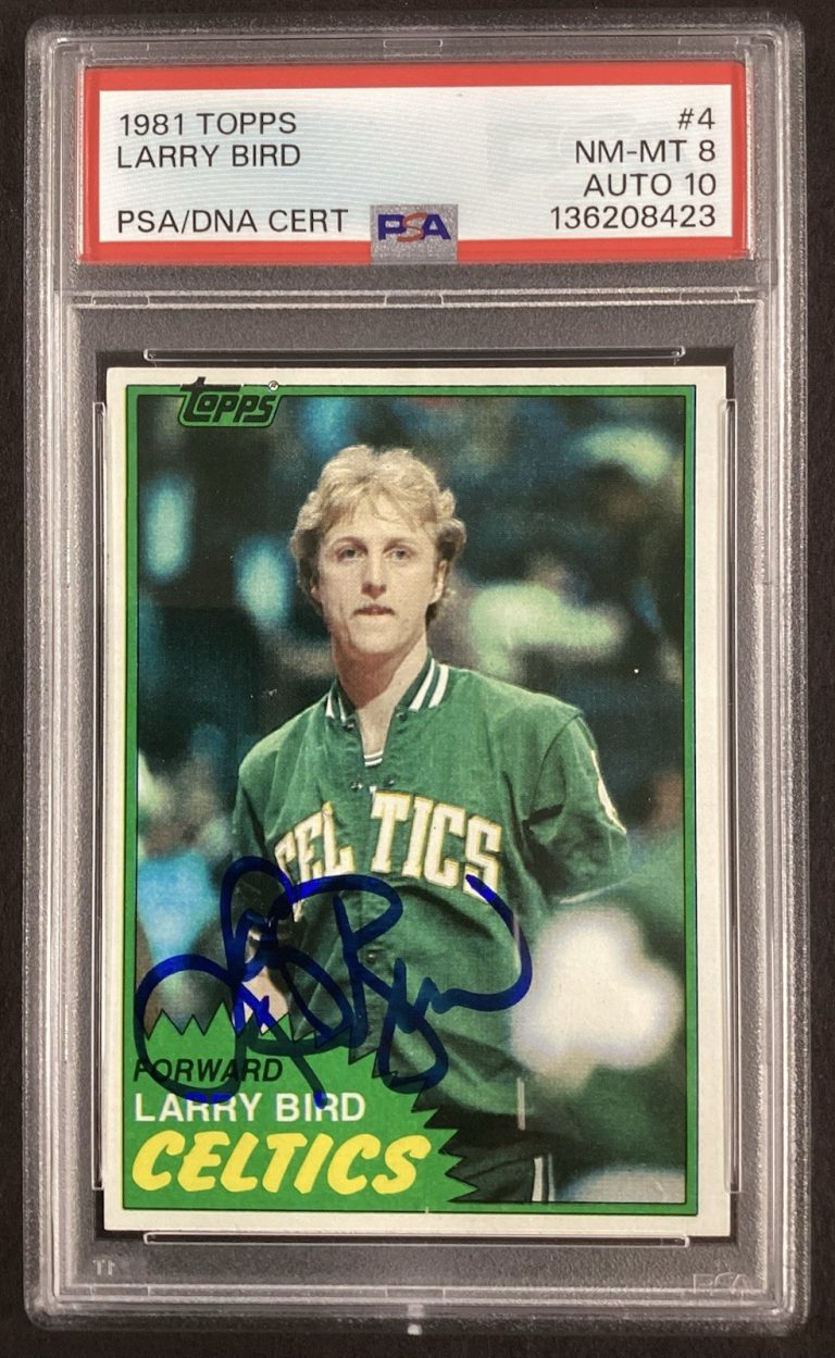 Larry Bird Signed 1981 Topps #4 Basketball Card Celtics HOF PSA 8 DNA Auto 10