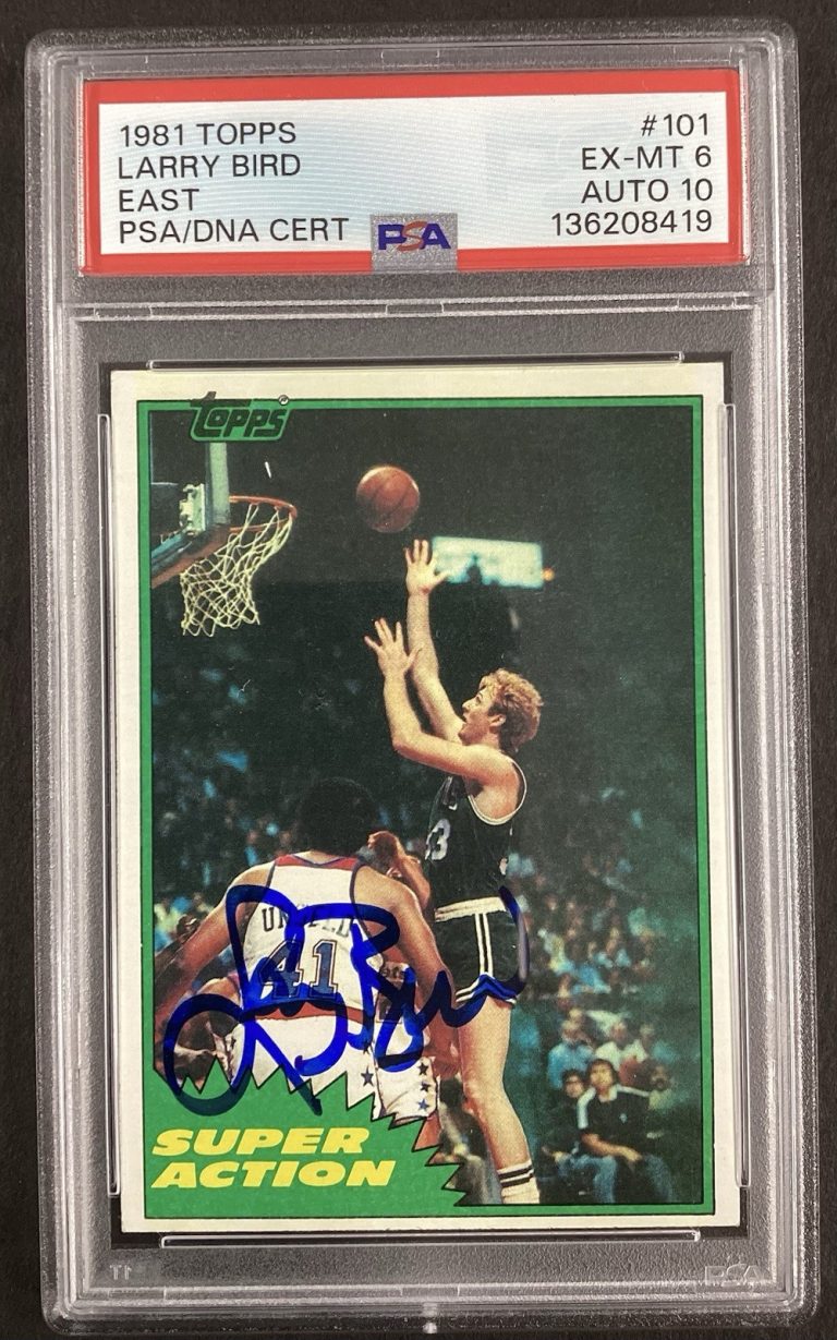 Larry Bird Signed 1981 Topps #101 Basketball Card Celtics HOF PSA 6 DNA Auto 10