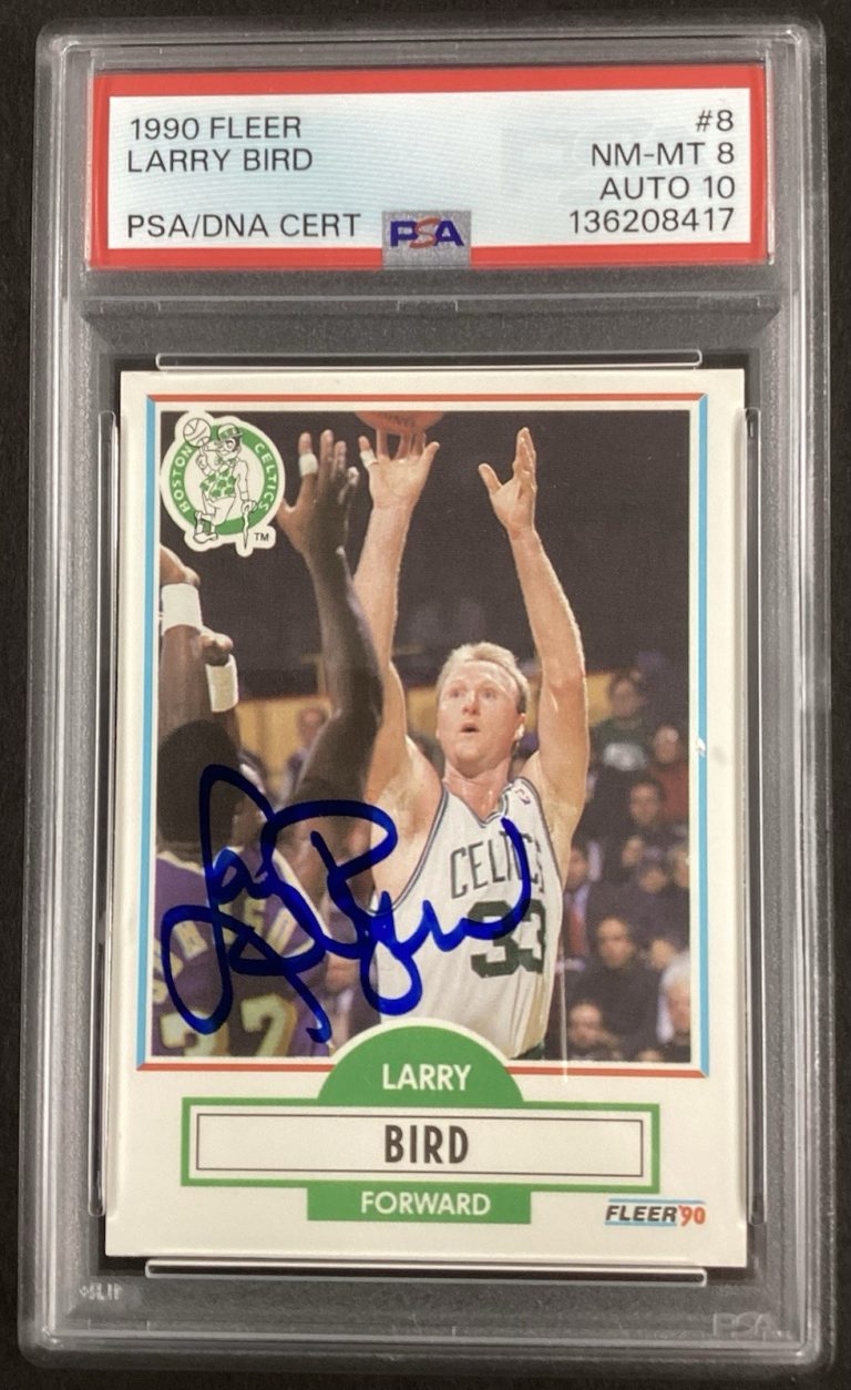 Larry Bird Signed 1990 Fleer #8 Basketball Card Celtics HOF PSA 8 DNA Auto 10