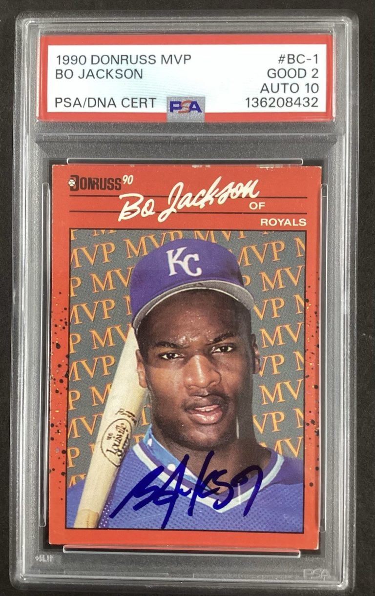 Bo Jackson Signed 1990 Donruss MVP #BC-1 Royals Baseball Card Auto PSA 2 DNA 10