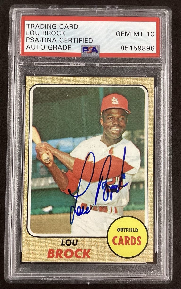 Lou Brock Signed 1968 Topps #520 Baseball Card Cardinals Autograph PSA/DNA 10