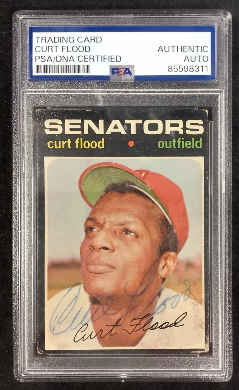Curt Flood Signed 1971 Topps #535 Cardinals Baseball Card Autograph PSA/DNA