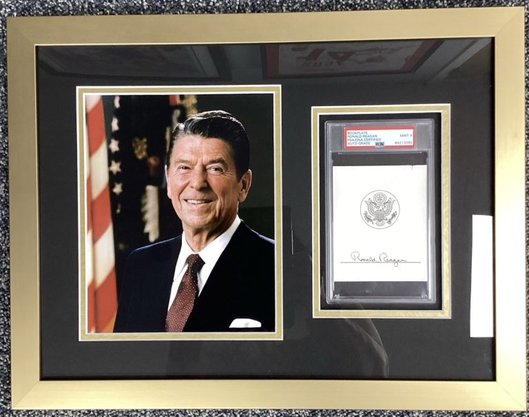 Ronald Reagan Signed Photo 8x10 Bookplate Autograph President PSA/DNA 9 Framed
