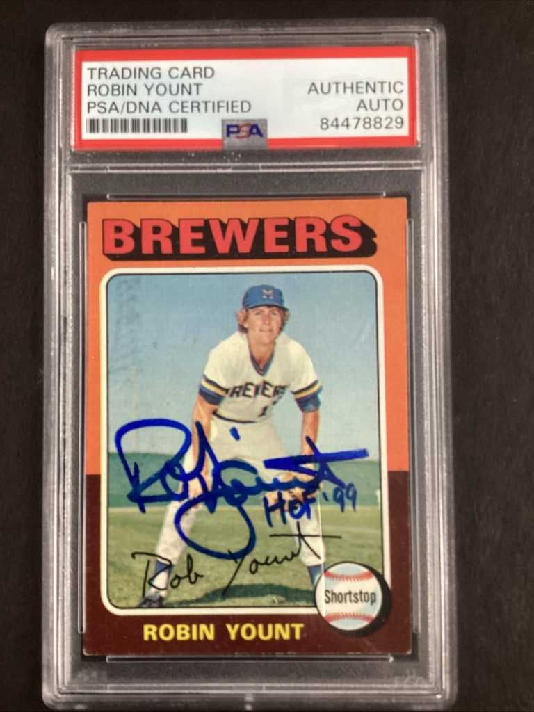 Robin Yount Signed 1975 Topps #223 RC Baseball Card Brewers Auto HOF PSA/DNA