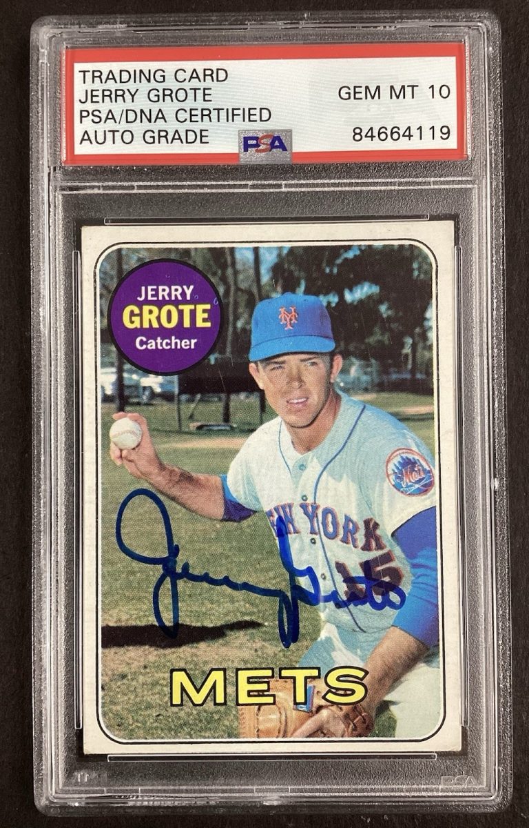 Jerry Grote Signed 1969 Topps #55 Baseball Card NY Mets PSA/DNA Auto Gem Mt 10
