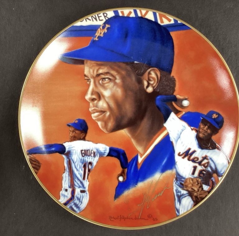Dwight Gooden Signed Plate NY Mets 8.5” Robert Simon 1985 Baseball Autograph JSA
