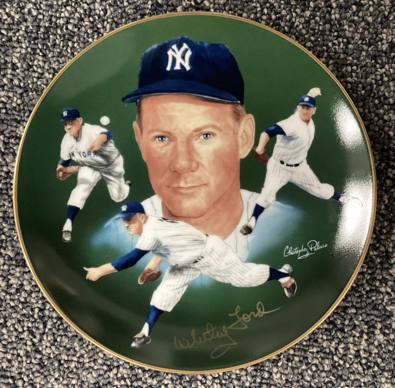 Whitey Ford Signed Plate NY Yankees 8.5” Paluso 1985 Baseball HOF Autograph JSA