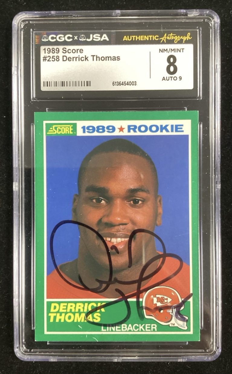 Derrick Thomas Signed 1989 SCORE #258 RC Chiefs HOF Football Auto CGC JSA 8/9